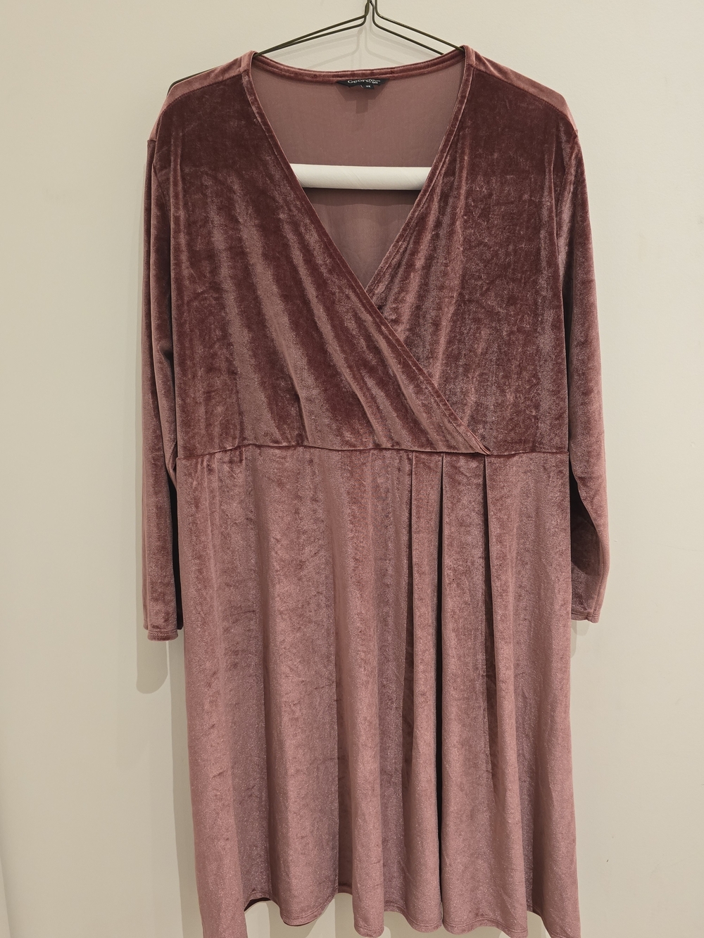 George Rose-Mauve Velvet Wrap Dress with Long Sleeves